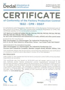 Dedal Attestation and Certification–Cut Back and Fluxed Bitumen Cetificate